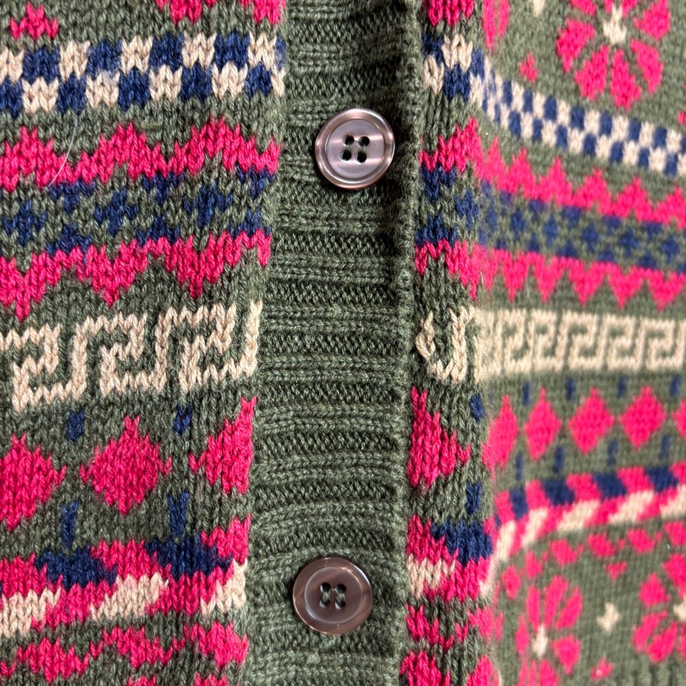 Vintage Catalina Fair‎ Isle Sweater Vest Womens Large Olive Green Pink Granny L - Picture 3 of 11